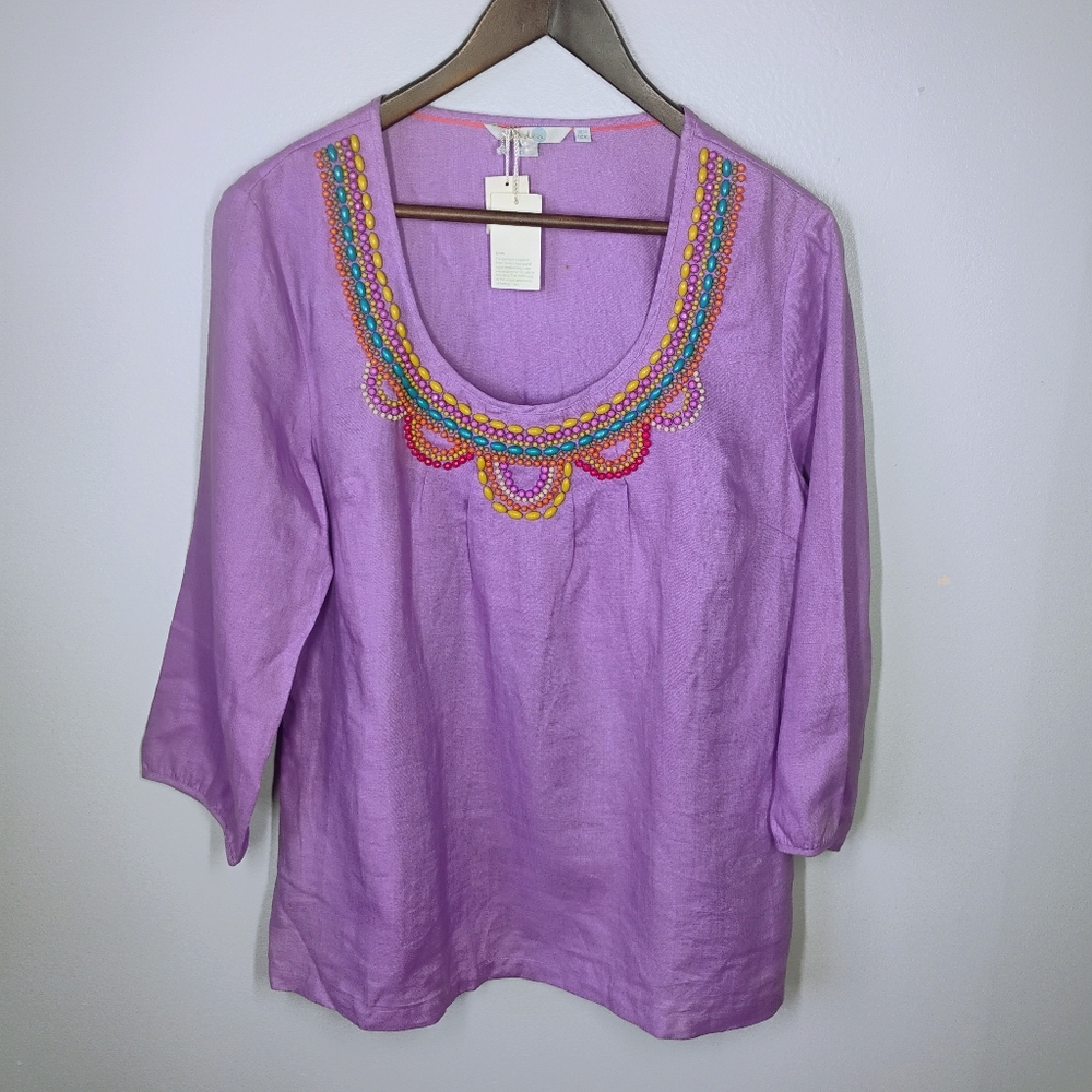 Boden Purple Blouse with Multicolor Embroidery